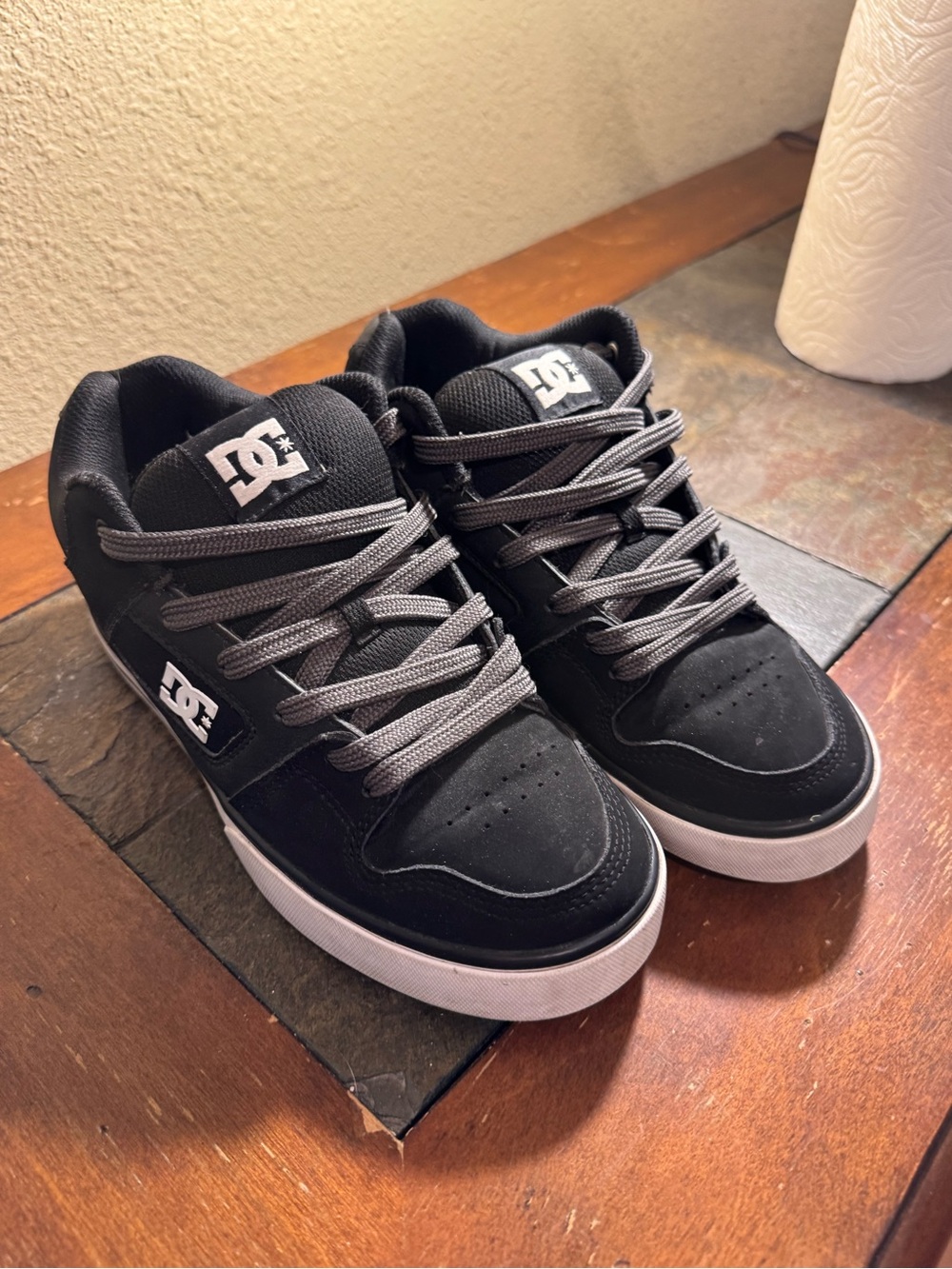 DC Black Skate Sneakers with Gray Laces and White Sole